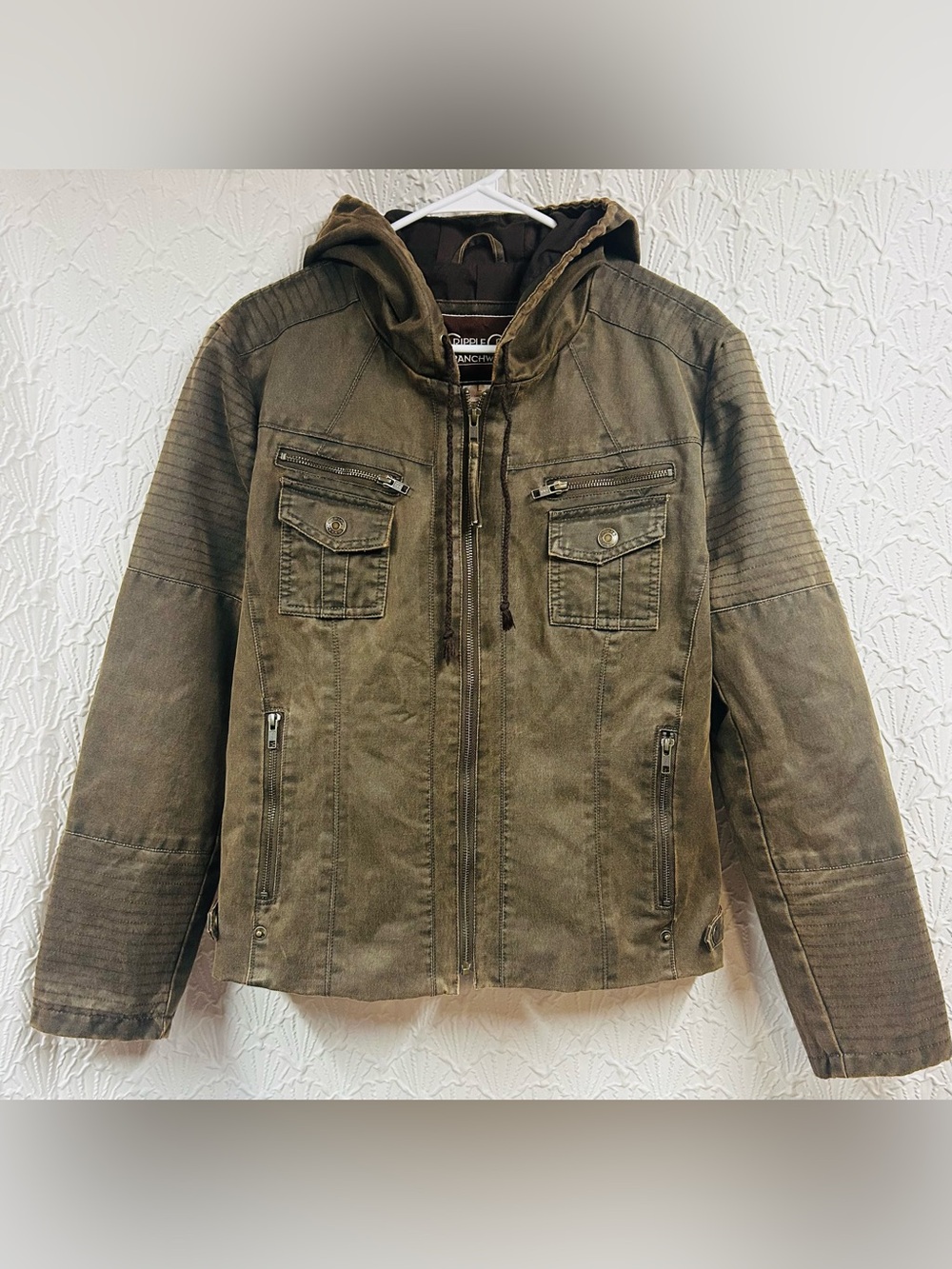 Cripple Creek Women's Olive Hooded Jacket - Lightweight Zip Front